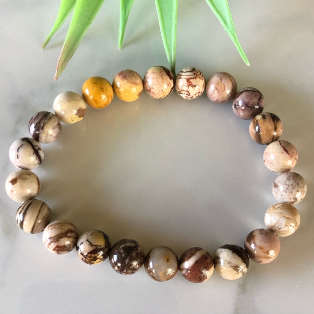 Australian Zebra 8mm Natural Stone Beads Stretchable Bracelet - Picture 4 of 4